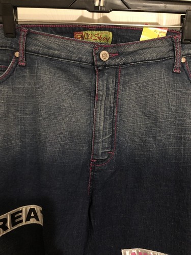 Old Skool Jeans Co. Patch Jeans Size 20 New with tags Dark denim patchwork words - Picture 3 of 11