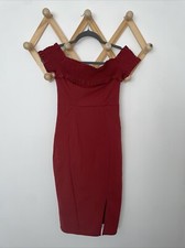 LIPSY Rust Orange Red Bardot Skinny Bodycon Dress, Size 8