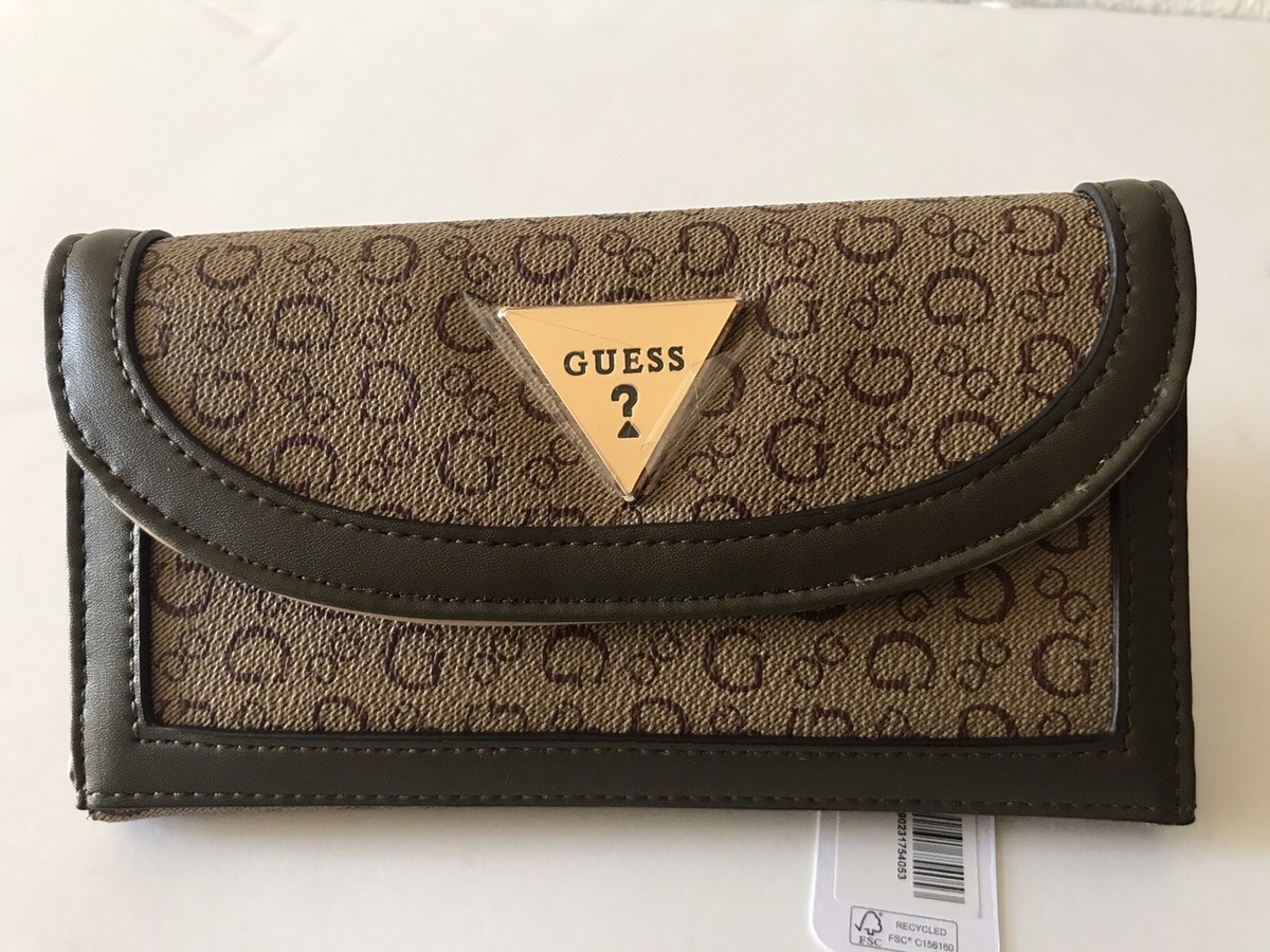 WOMEN'S GUESS MOCHA MULTI CHAI SLG TRI FOLD ENVELOPE CLUTCH WALLET