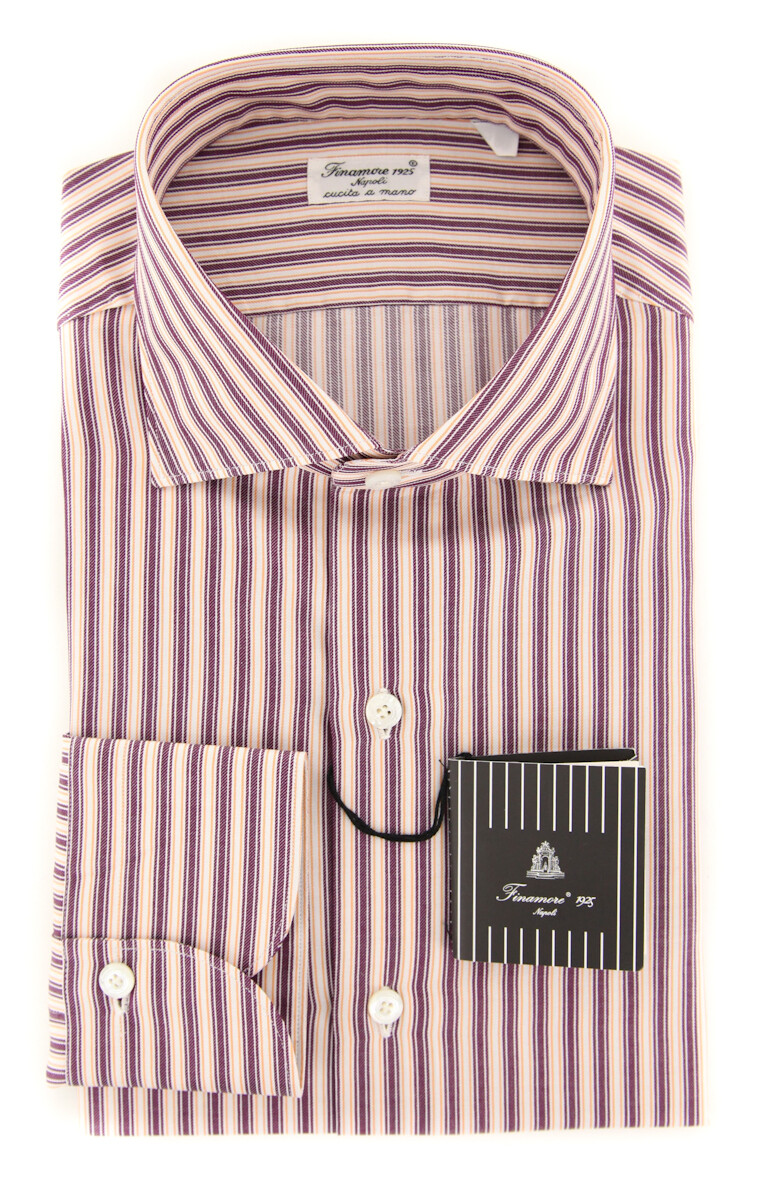 Finamore Napoli Brown Striped Shirt - Extra Slim - (FN-MIL81005503