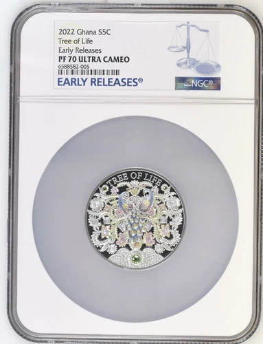 1 oz Silver Coin 2022 Ghana Tree of Life NGC PF 70 UCAM Early Releases TOP POP 5