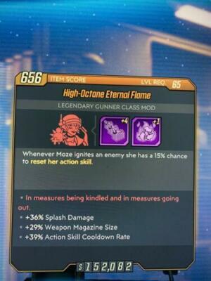Lvl65 Eternal Flame Moze Com Splash Dmg/Mag Size/ASCR DLC5 Borderlands 3 Xbox1