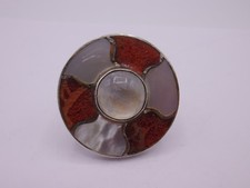 wunderschöner Ring Silber 925 punziert Gr. 57 Perlmutt Mondstein & Schaumkoralle