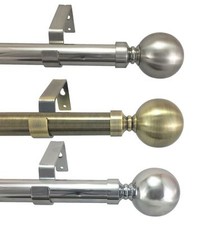 Curtain Pole Rod 28mm Diameter Metal Eyelet Ball Finial Chrome Brass  1m -4m