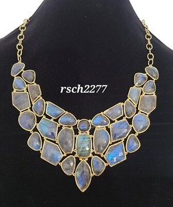 Authentic Rarities Sterling Silver Gold-Plated Labradorite Bib Necklace-18 in-NWT-$750