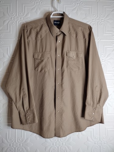 Wrangler Western Cowboy Tan Long Sleeve Pearl Snap Button Up Shirt Men's Sz XXL - Picture 9 of 14