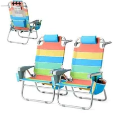 VINGLI 2 Pack Aluminum Backpack Beach Chair, Camping chair with 5 Position, Cup