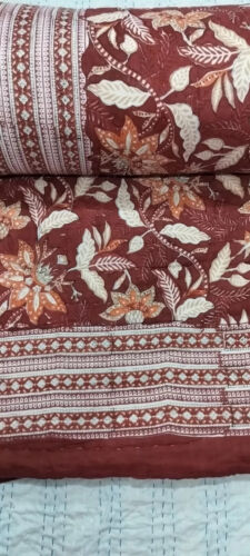 Indian Kantha Hand Block Print Reversible Handmade Bedspread Blanket King Size - Picture 2 of 6