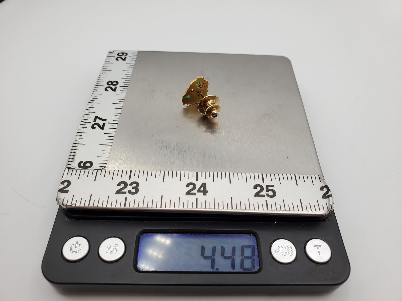 Vintage EMB CTo 14K Gold 03ct Diamond Green Glass Lapel Pin EBay
