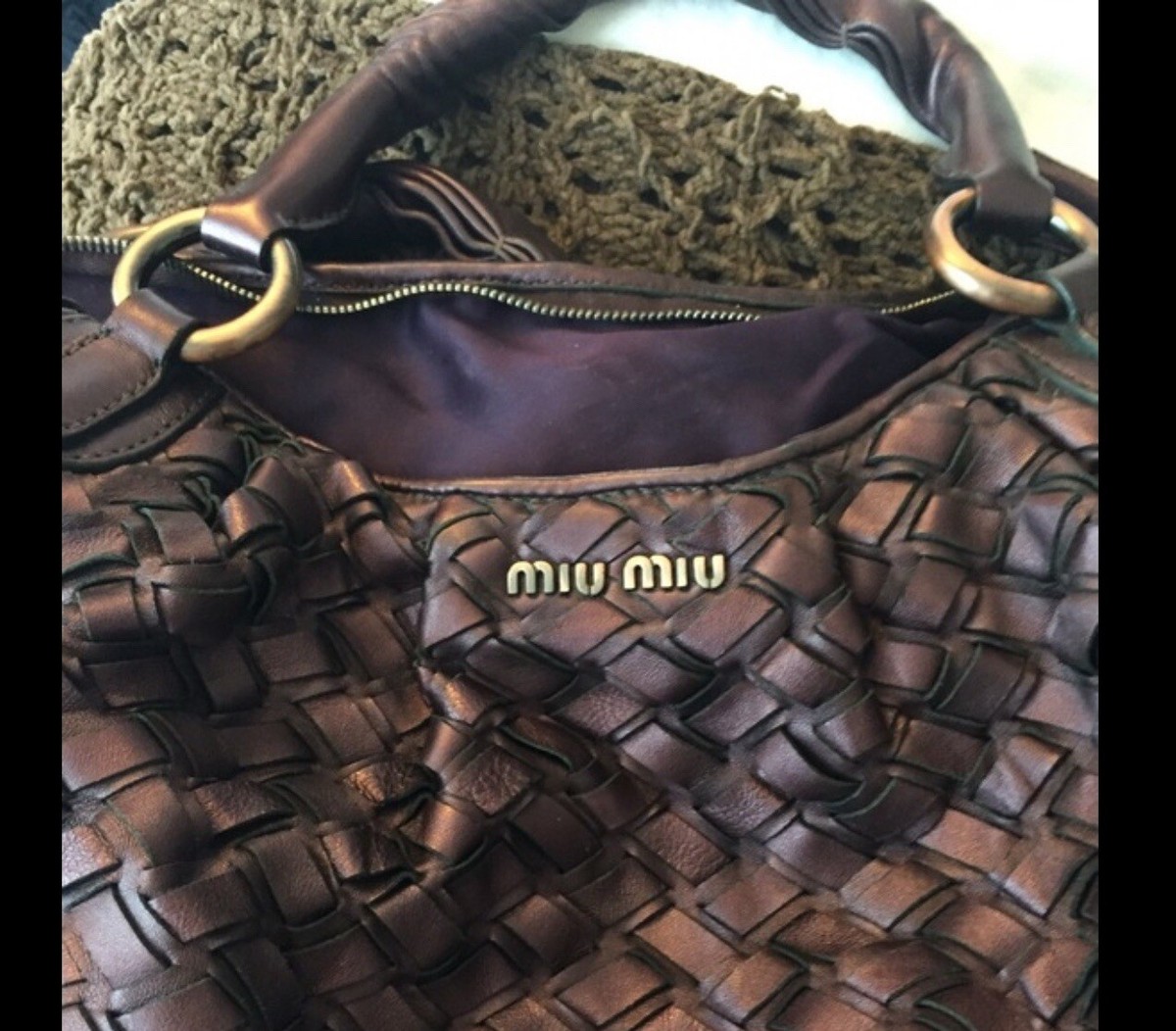 Miu Miu By Prada Fango Woven Intreccio Leather Bag Purple | eBay