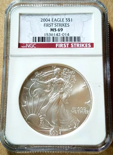 2004 $1 American Silver Eagle NGC MS69 First Strike Low Mintage Red Label