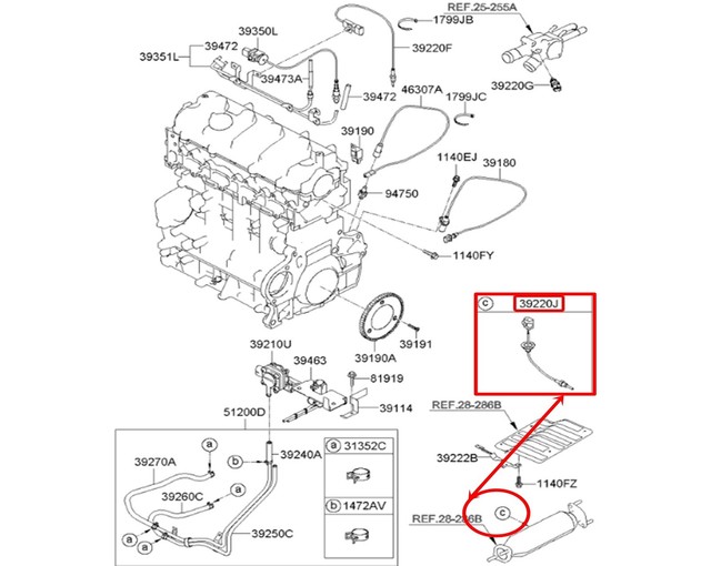 2.2LDSL Exhaust Temperature Sensor For Hyundai Santa FE 20062009