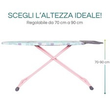 Asse Da Stiro Metaltex Alhena Rosa, 125x45 Cm, Metallo Regolabile In Altezza Con Portaferro, Pieghevole - 3