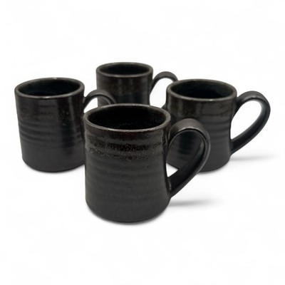 MMClay Onyx Studio Pottery Bucket Cup Mug Black Semi Matte Glazed Rim 4Pc Set