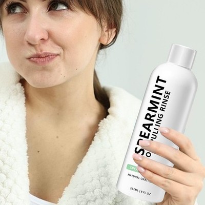 Spearmint-White Oil Pulling Rinse Cold-Pressed Coconut Mouthwash Teeth Whitening