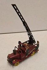 Vintage 6" SSS Shioji Shoten Japan Tin Litho Friction Ladder Fire Truck W/ Siren