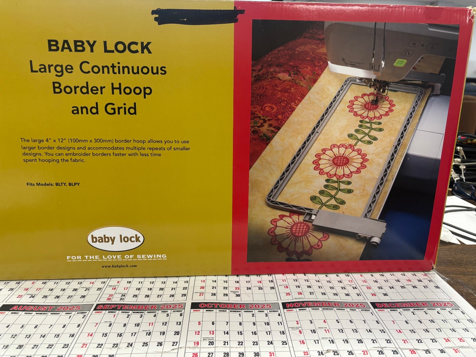 BABY LOCK LARGE CONTINUOUS BORDER HOOP AND GRID 4" X 12" HOOP BABY LOCK BROTHER
