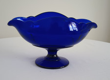 CROW'S FOOT COBALT BLUE GRAVY BOAT  Pedestal, 2 Spout, Oval, Paden City 1930's