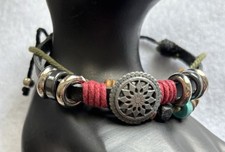 Boho Style Leather Thread Mixed Media Unisex Bracelet Adjustable Relaxed Hippie