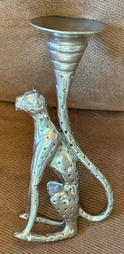 One Cheetah African Candlestick Candle Holder by Diana Carmichael Pewter 6.5"