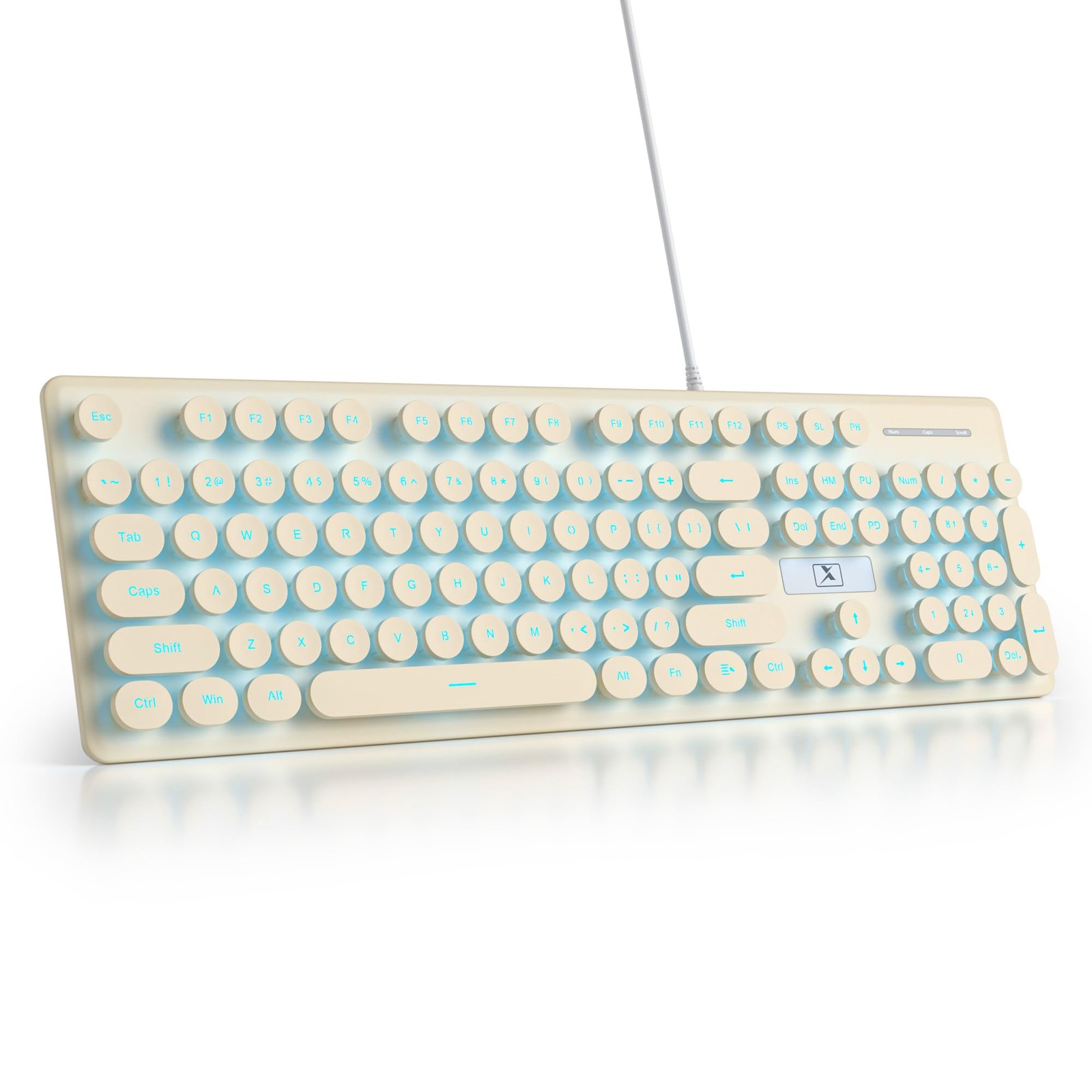 Beige Cute Quiet Wired Keyboard, Retro Typewriter, Full Size