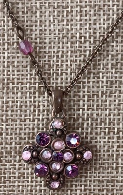 AVON Nina Ricci Pink & Purple Stones Pendant On Copper-toned Chain, 16-18''