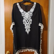 CPOKRTWSO Black Kaftan With Ivory Embroidery One Size