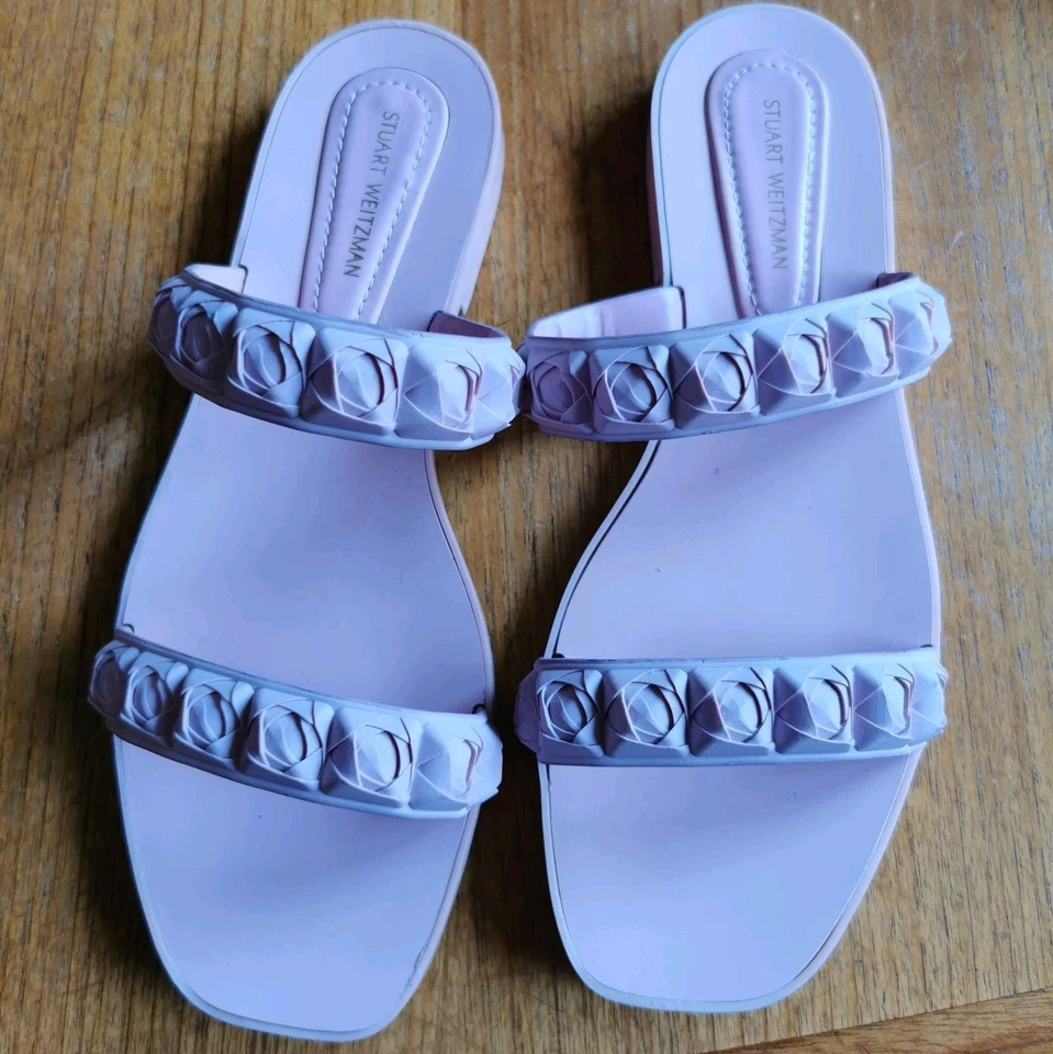 STUART WEITZMAN Sz 40 OR 9 Rosita Pink Dual Strap Slide Flat Sandal - image 4 of 4