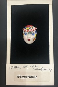 Vintage 1983 “Peppermint” Adagio Porcelain Hand Painted Brooch 