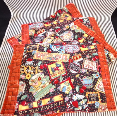 LOT OF 4 SET MARY ENGELBREIT HANDMADE QUILTED FABRIC PLACEMENTS CHERRIES FLOWERS