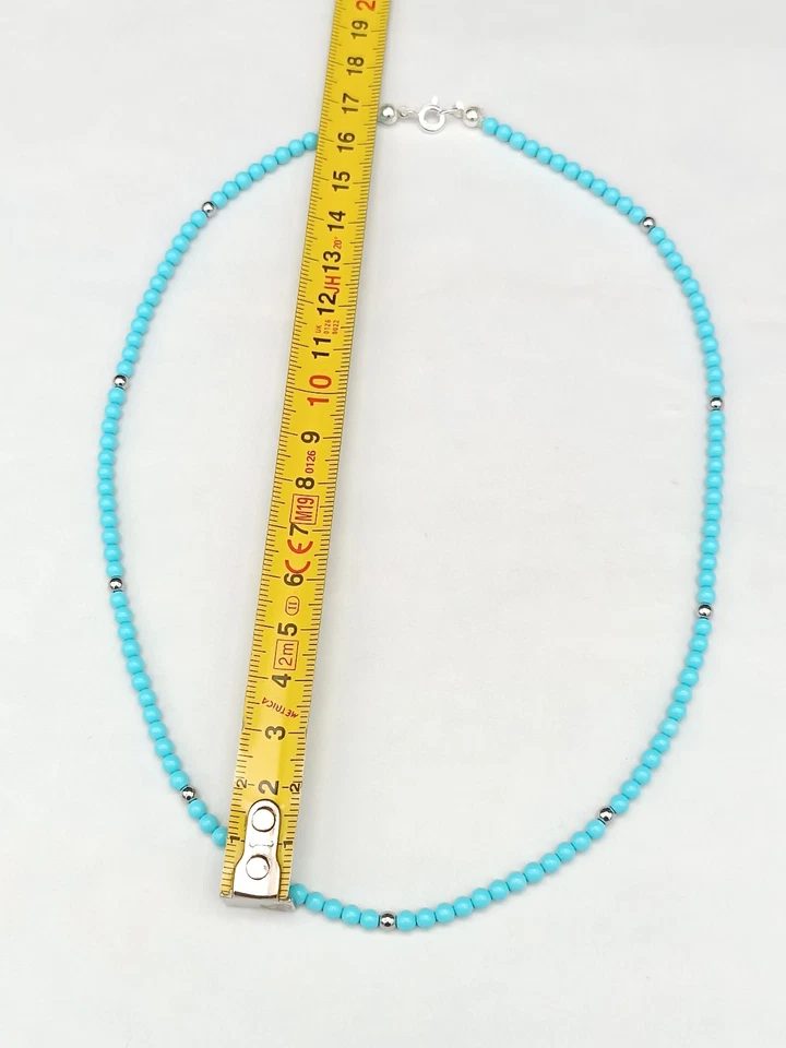 Collana donna girocollo turchese argento 925 placcato oro perline piccole - Immagine 3 di 4