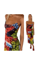 ZARA Ruched Mesh Fruit Stand Strappy Maxi Dress 5039/201 Small