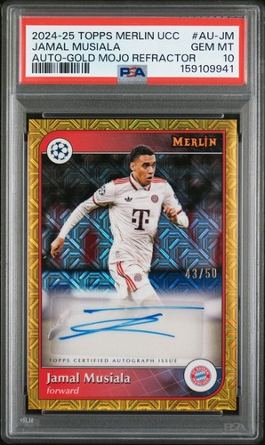 2024-25 Topps Merlin #AU-JM Jamal Musiala Gold Mojo Refractor Auto /50 PSA 10