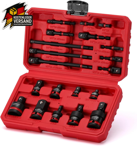 "Casoman 20PCS 1/4\" 3/8\" 1/2\" Drive Impact Socket Adapter Set, Includes Hex Shank"-image
