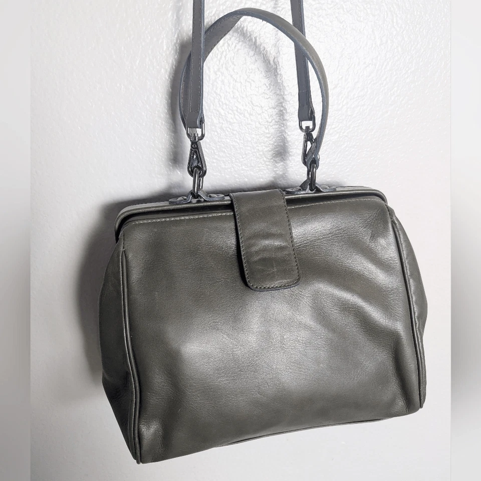 Bolso de Mano Bandolera Nardelli Italiano Verde Oliva Oscuro Cuero Bisagra Foto 3 de 4