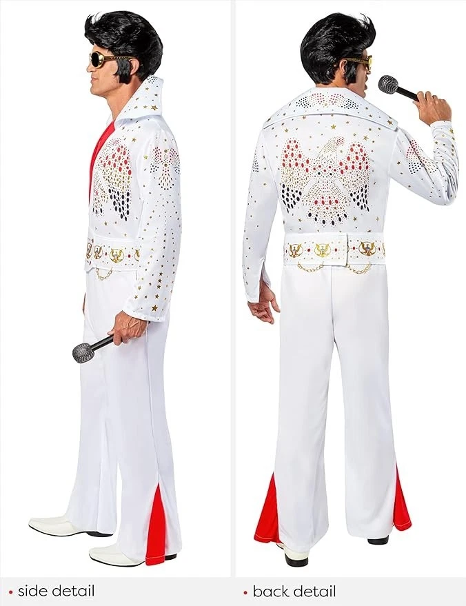 全新 红宝石 男式 豪华 阿罗哈猫王 服装 适用于主题派对和万圣节 尺寸 M — 第 2/4 张图片