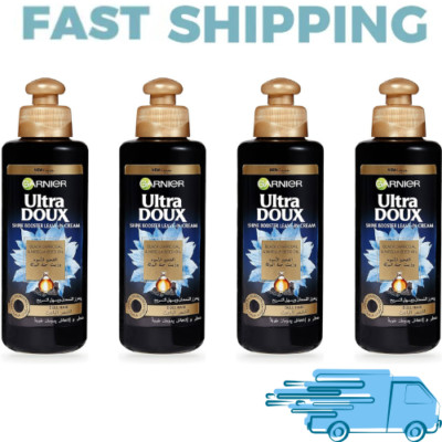 4X Garnier Ultra Doux Black Charcoal &Nigella Seed Oil Shine Leave-In 200ml