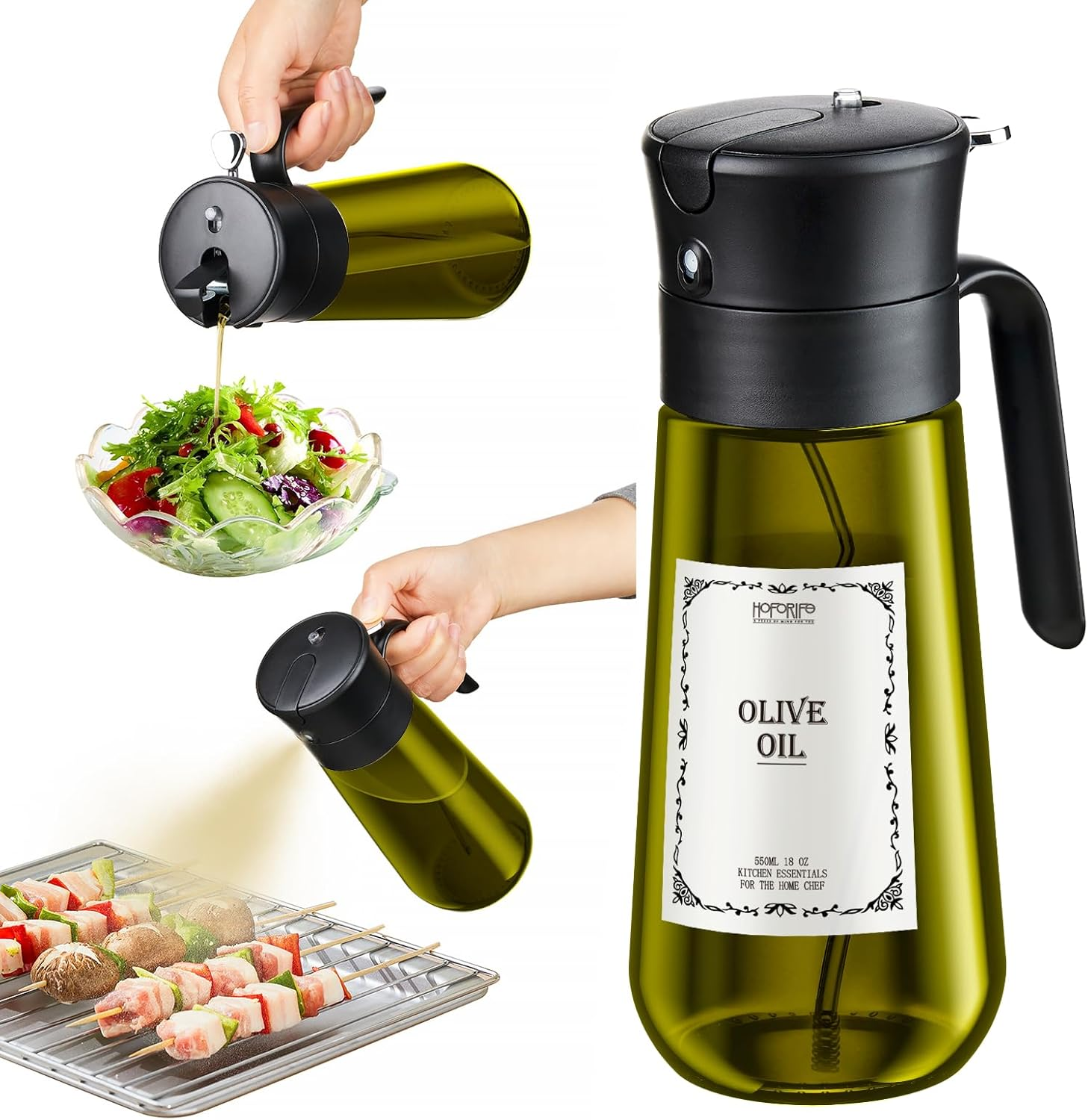 2-in-1 Glass Olive Oil Dispenser Bottle with Sprayer for Kitchen