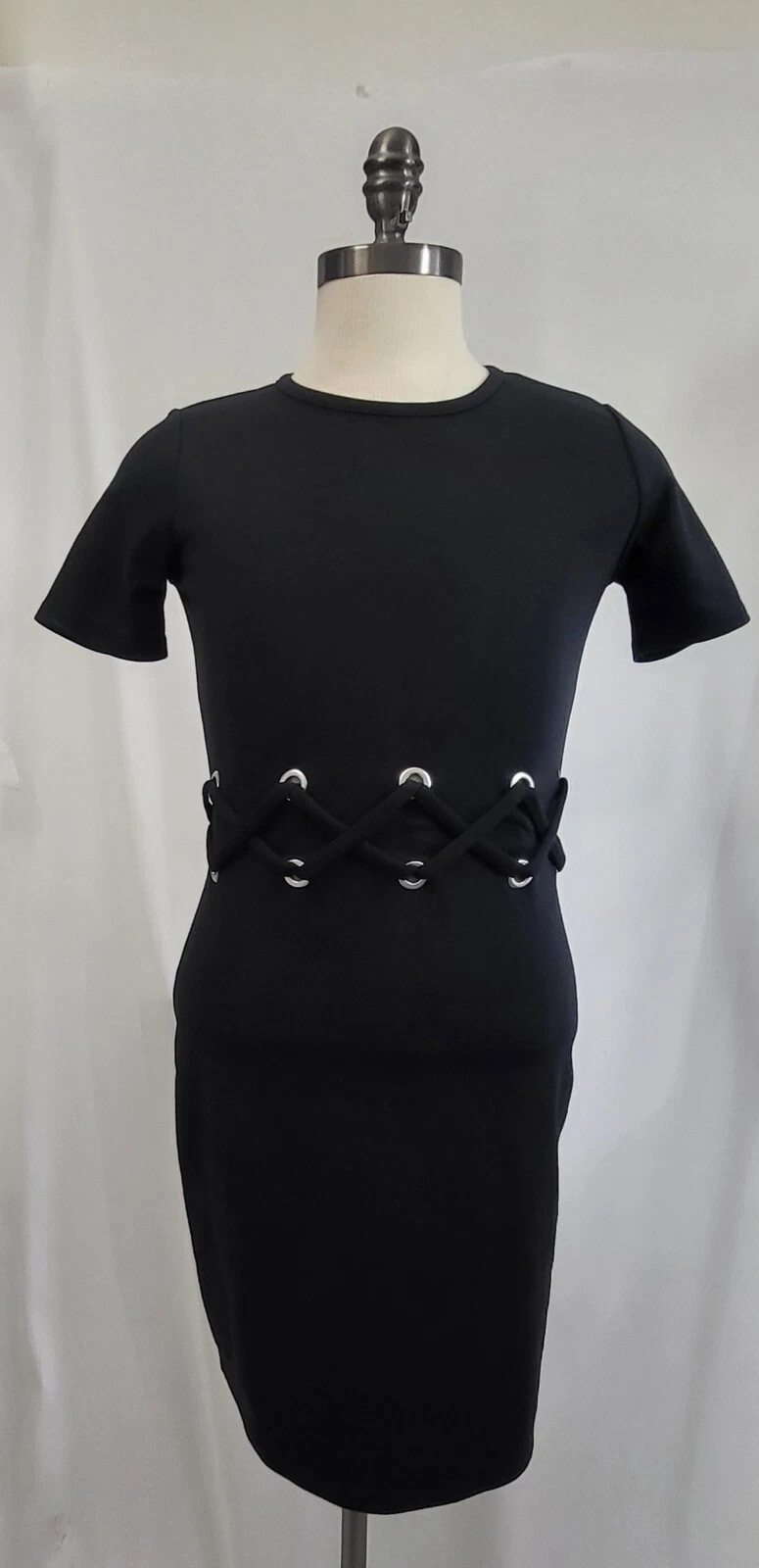 Abito tubino Michael Kors stringato in vita taglia small nero corsetto allacciato LBD