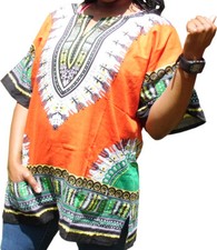 Womens ORANGE Dashiki Shirt African Blouse Top Rap Rapper  FAST SHIPPING