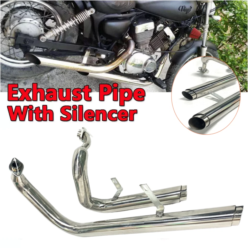 2x Linea Tubo Scarico Con Silenziatore Acciaio per Yamaha Virago XV125 XV250 IT - Immagine 2 di 4