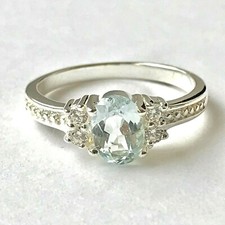 Vintage Blue Topaz Solitaire Ring Size 6 8 9 Silver Plated Oval Cut Light Stone