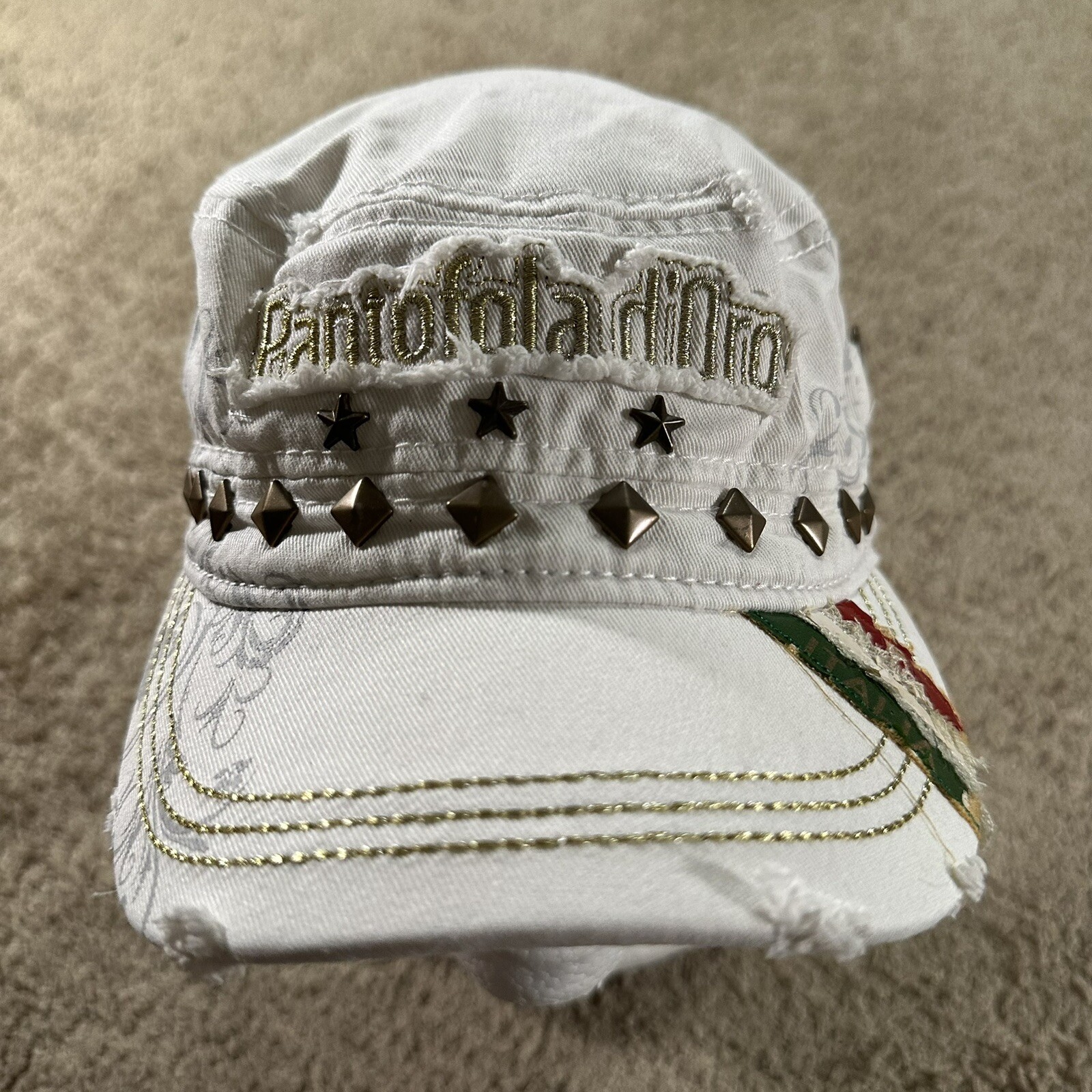 PANTOFOLA D’ORO Cappello Pantofola d'Oro Adulto Bianco Regolabile Elasticizzato Borchie Incorporate 1886