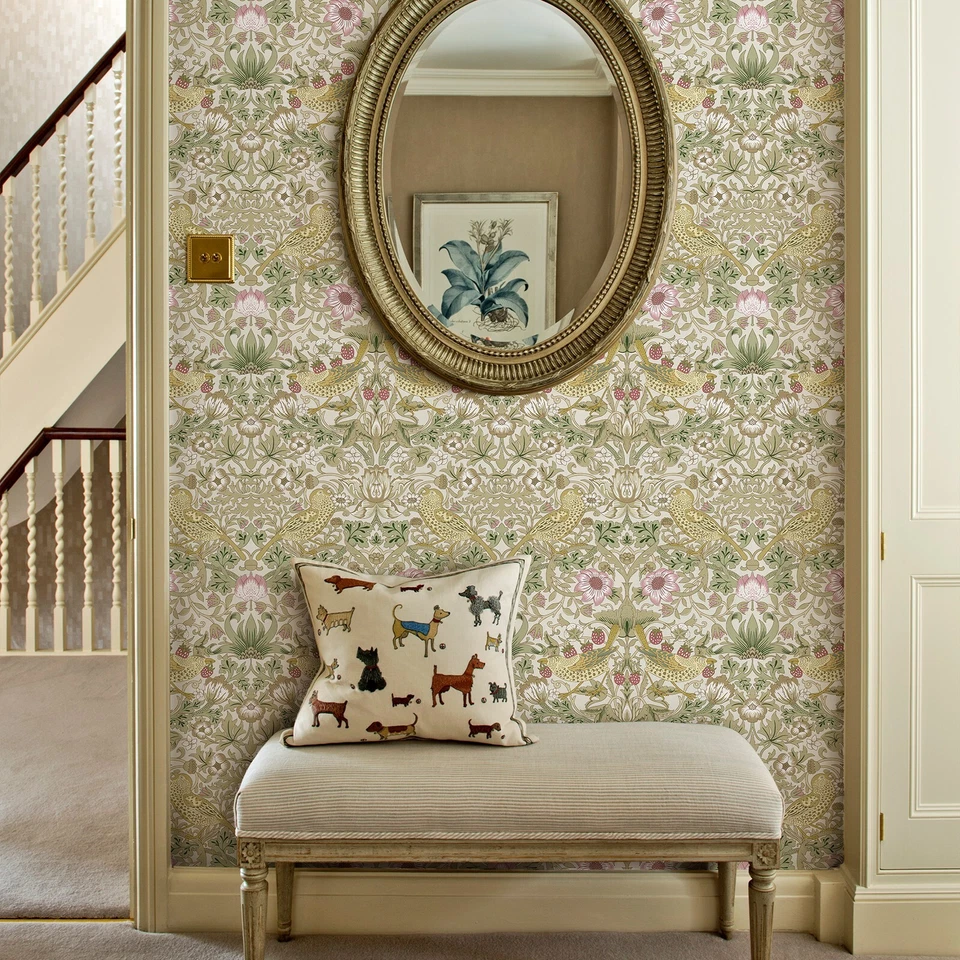 Multi Sizes Wallpaper Yellow Bird Pattern Botanical Sticker Strawberry Decal US - Image 4 of 4