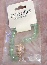 NWT D'Bello clear sea green beaded stretch bracelet elephant charm rhinestones