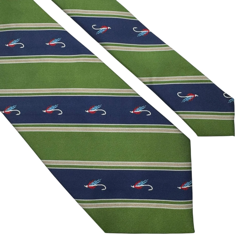 Señuelos de pesca Alynn 100 % seda con corbata estampado de novedad verde azul a rayas diagonales Foto 2 de 4