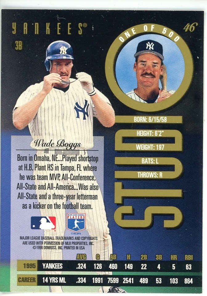 1996 Leaf Studio Gold Press Proof 46 Wade Boggs eBay