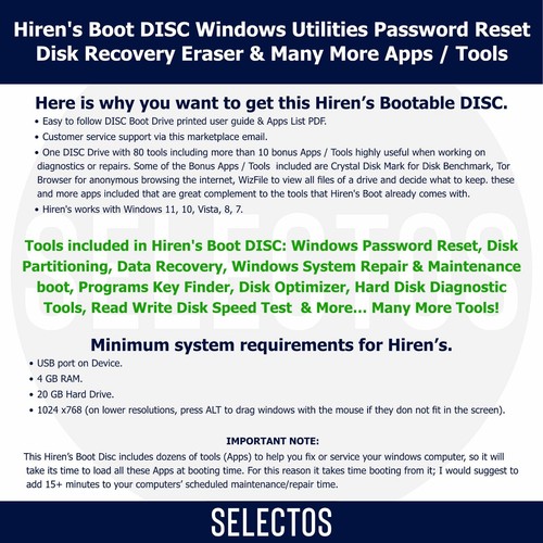 Hiren's Boot CD PC Utilities Disc Password Reset Disk Recovery +Apps ...