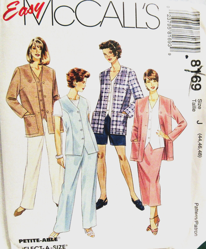 EASY MCCALL PATTERN 8169 PLUS SZ 40 42 44 JACKET VEST PULL ON PANT SHORTS SKIRT