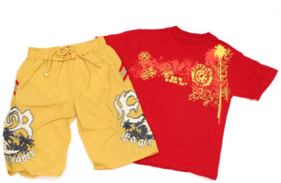 EAGER BEAVER Bermuda Bade-Shorts NEW BASIC T-Shirt cool - Gr. 110 gelb rot